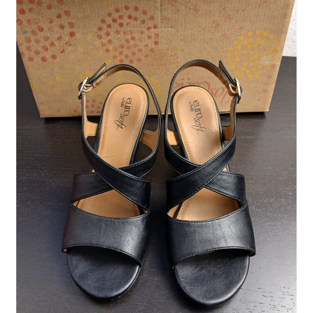 EuroSoft by Sofft Izara Black Strappy Slingback Block Heel Sandals ES0054101 8M
